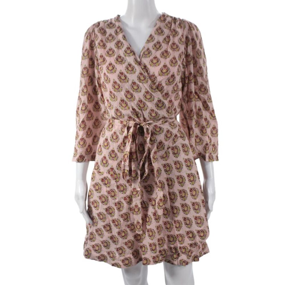 Roller Rabbit Womens Wrap Dress Pink Paisley 3/4 Sleeve V-Neck Viscose Size XS